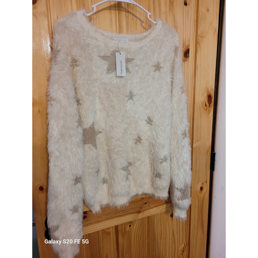 ⭐ Jun & Ivy Ivory Crew Neck Pullover Sweater w/ Stars Size L Hipster Y2K 🧶